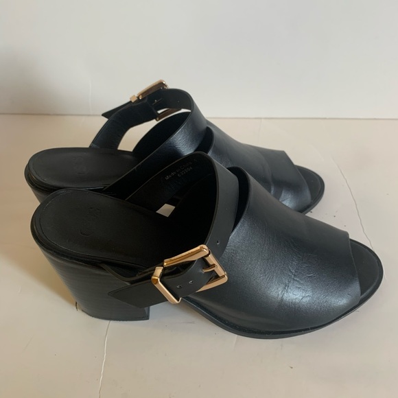 ASOS Hendon Black Slip On Mules Gold Buckle - Picture 4 of 7